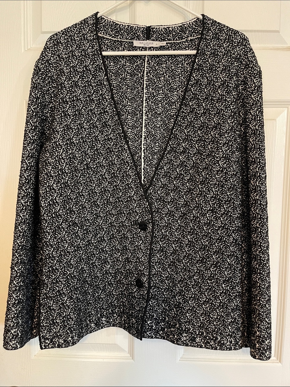 MM Lafleur Black and White Textured Button-Front Blazer